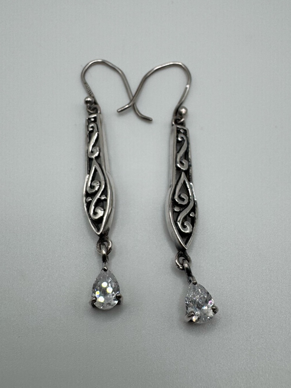 Silpada Sterling Silver 925 Filigree Scroll and Cubic Zirconia Drop Earrings